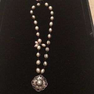 Pearl, silver and corded necklace